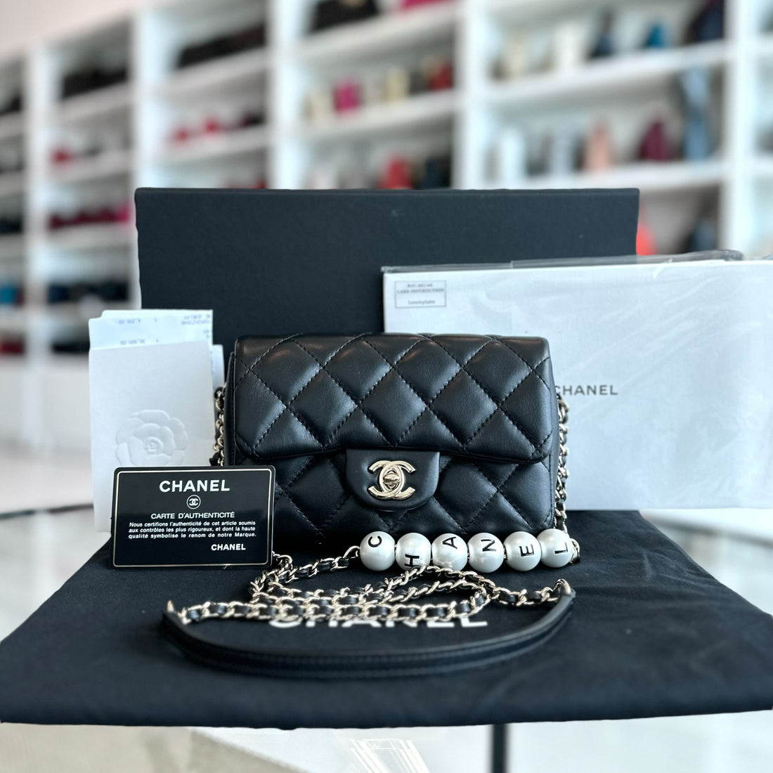Chanel Pearl Mini Flap Quilted My Previous Lambskin Black GHW No 29