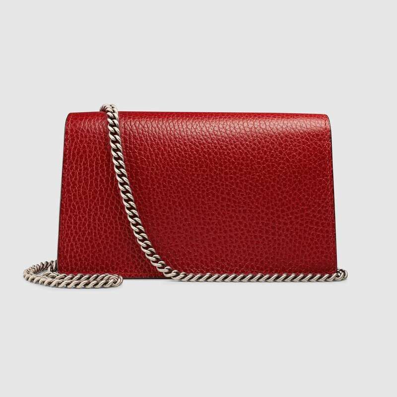 Gucci Dionysus Leather Super Mini Bag Hibiscus Red Leather