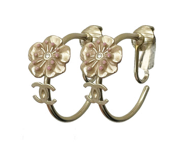 Top Quality Chanel Gold CC Pink Flower Hoop Clip on Earrings