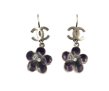 Top Quality Chanel Gold CC Purple Flower Lever Back Piercing Earrings