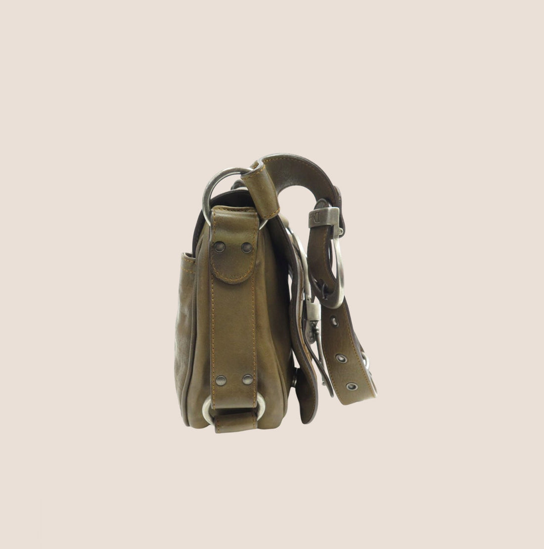 CHRISTIAN DIOR 2006 KHAKI LEATHER GAUCHO BAG