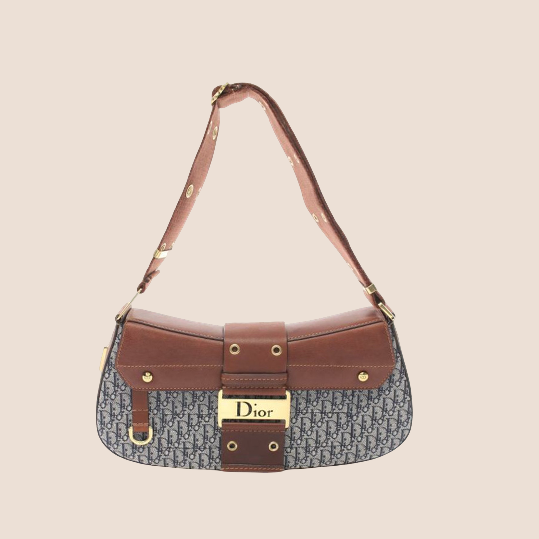 CHRISTIAN DIOR BROWN & NAVY DIORISSIMO STREET CHIC COLUMBUS BAG
