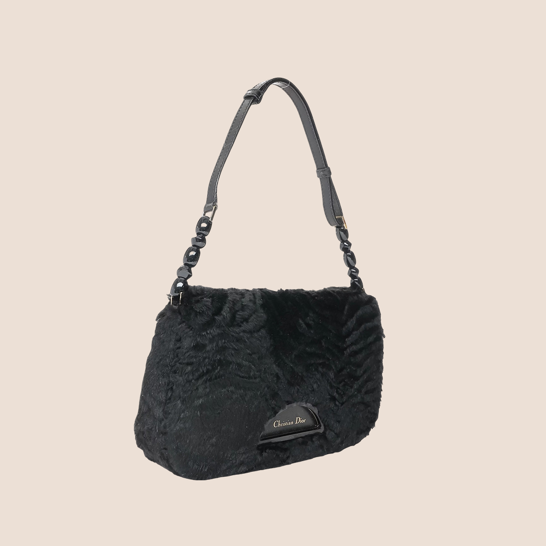 CHRISTIAN DIOR 2000 BLACK FAUX FUR MALICE BAG