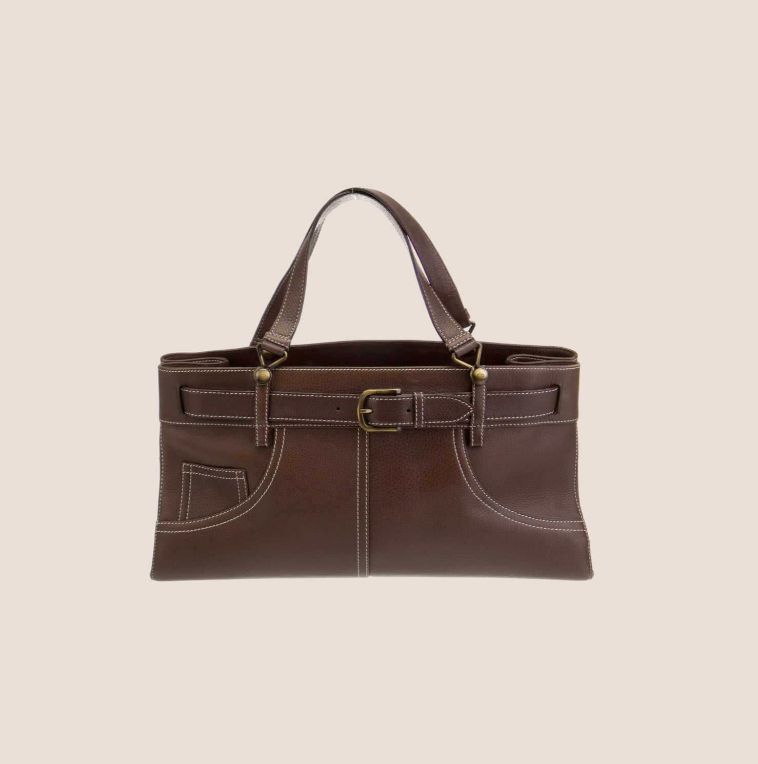 CHRISTIAN DIOR BROWN LEATHER BELTED EVERYDAY BAG