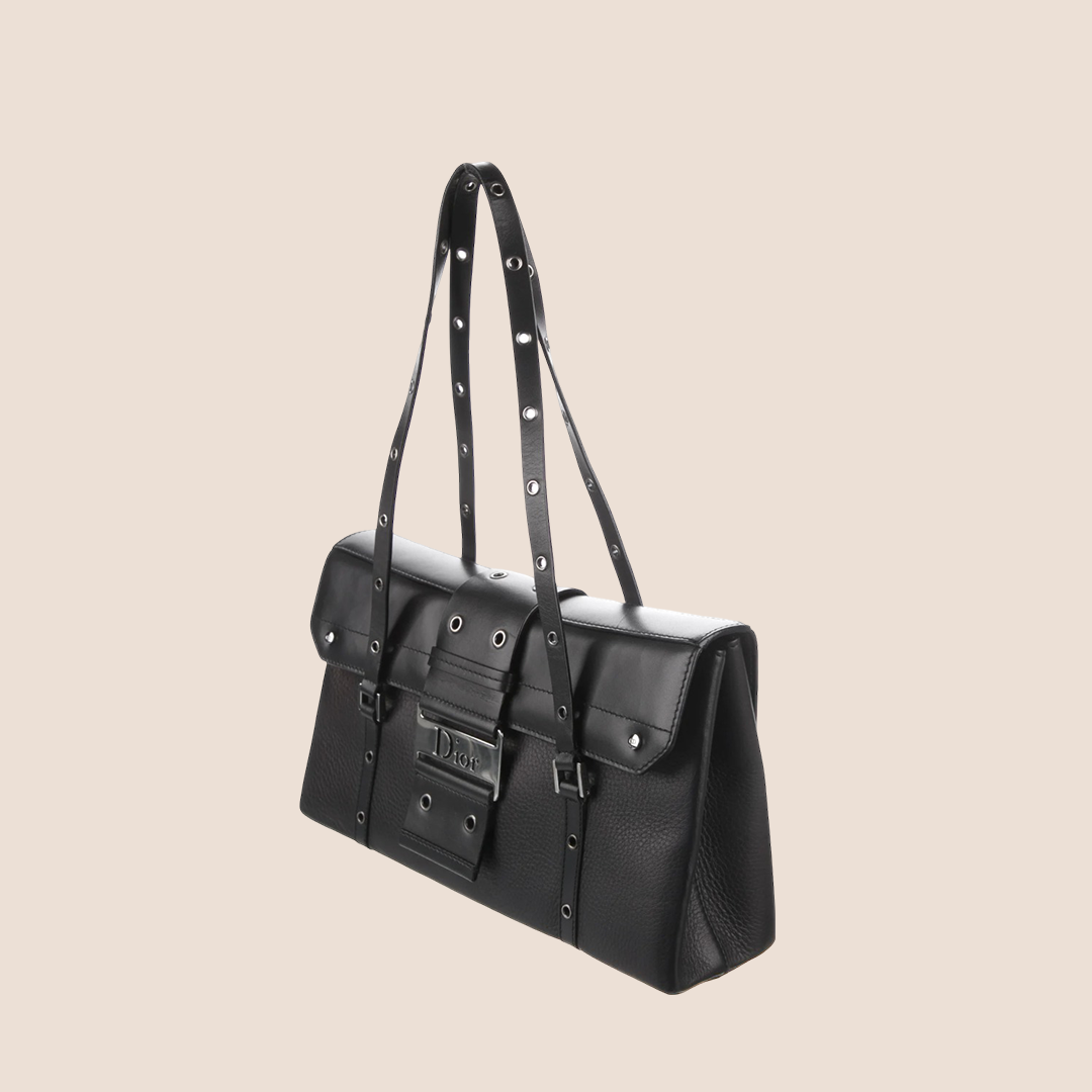 CHRISTIAN DIOR 2002 BLACK STREET CHIC BOXY SHOULDER BAG