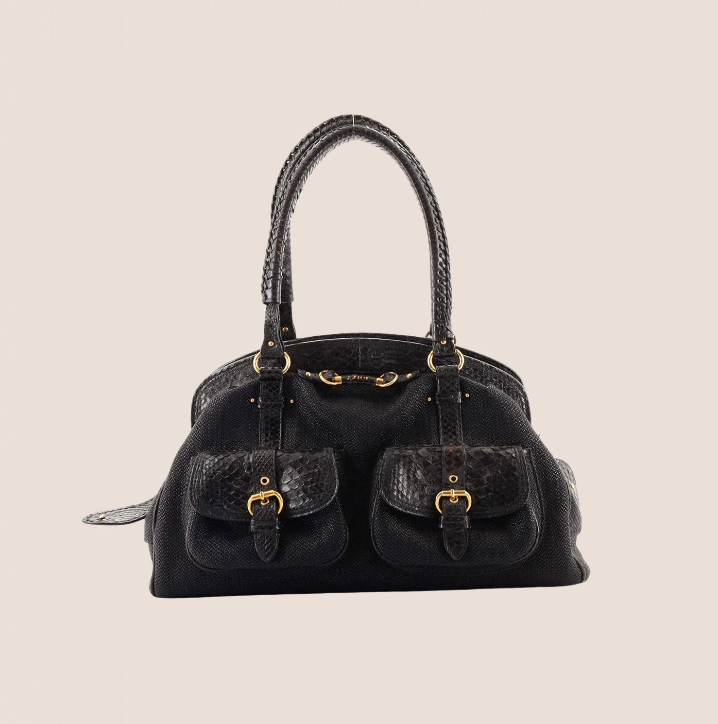 CHRISTIAN DIOR BLACK PYTHON DETECTIVE BAG