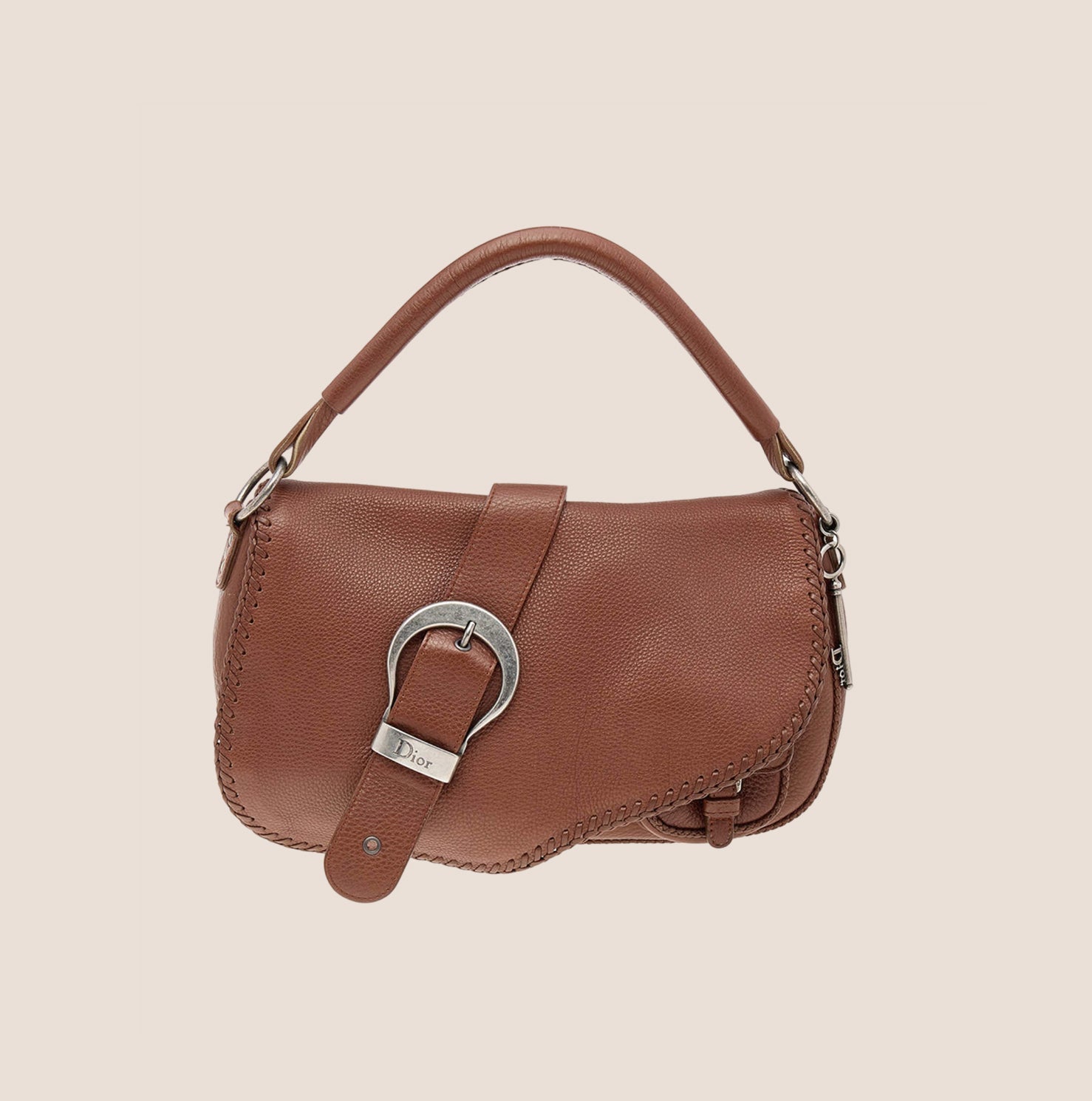 CHRISTIAN DIOR BROWN LEATHER WHIPSTITCH GAUCHO BAG