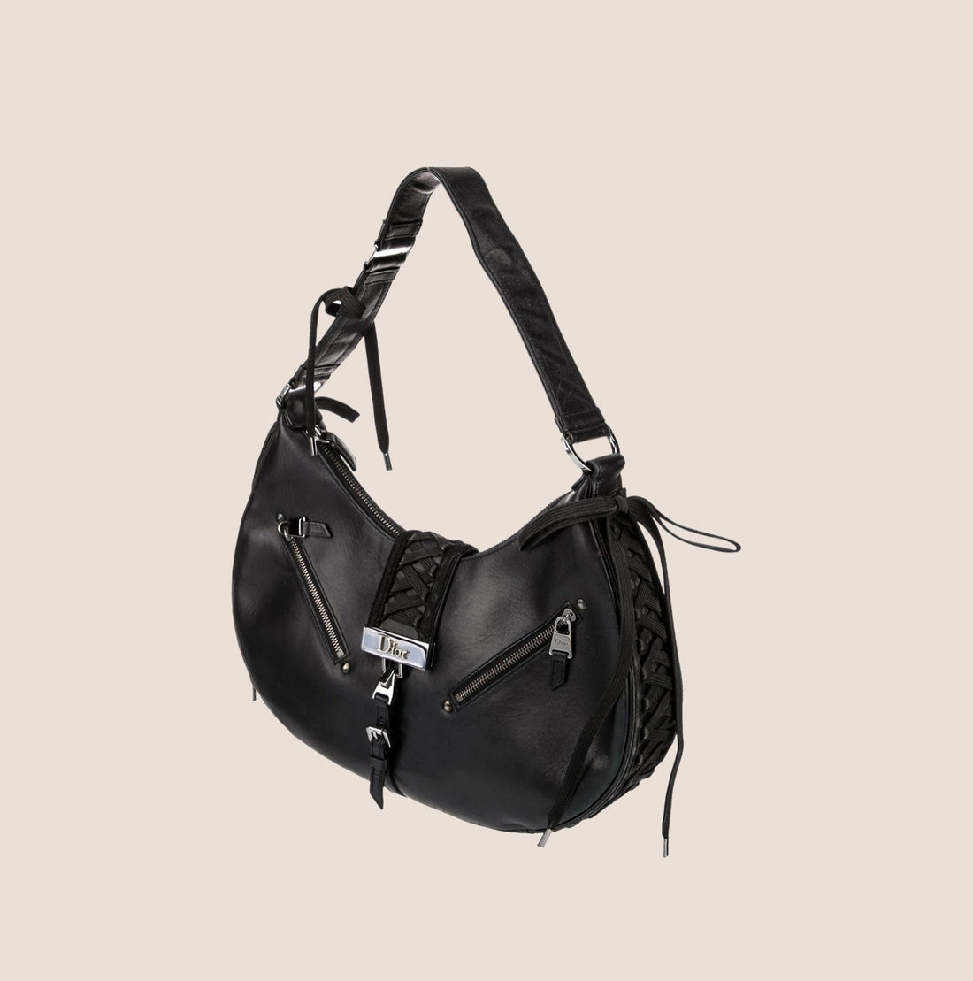 CHRISTIAN DIOR 2002 BLACK LEATHER ADMIT IT CORSET BAG