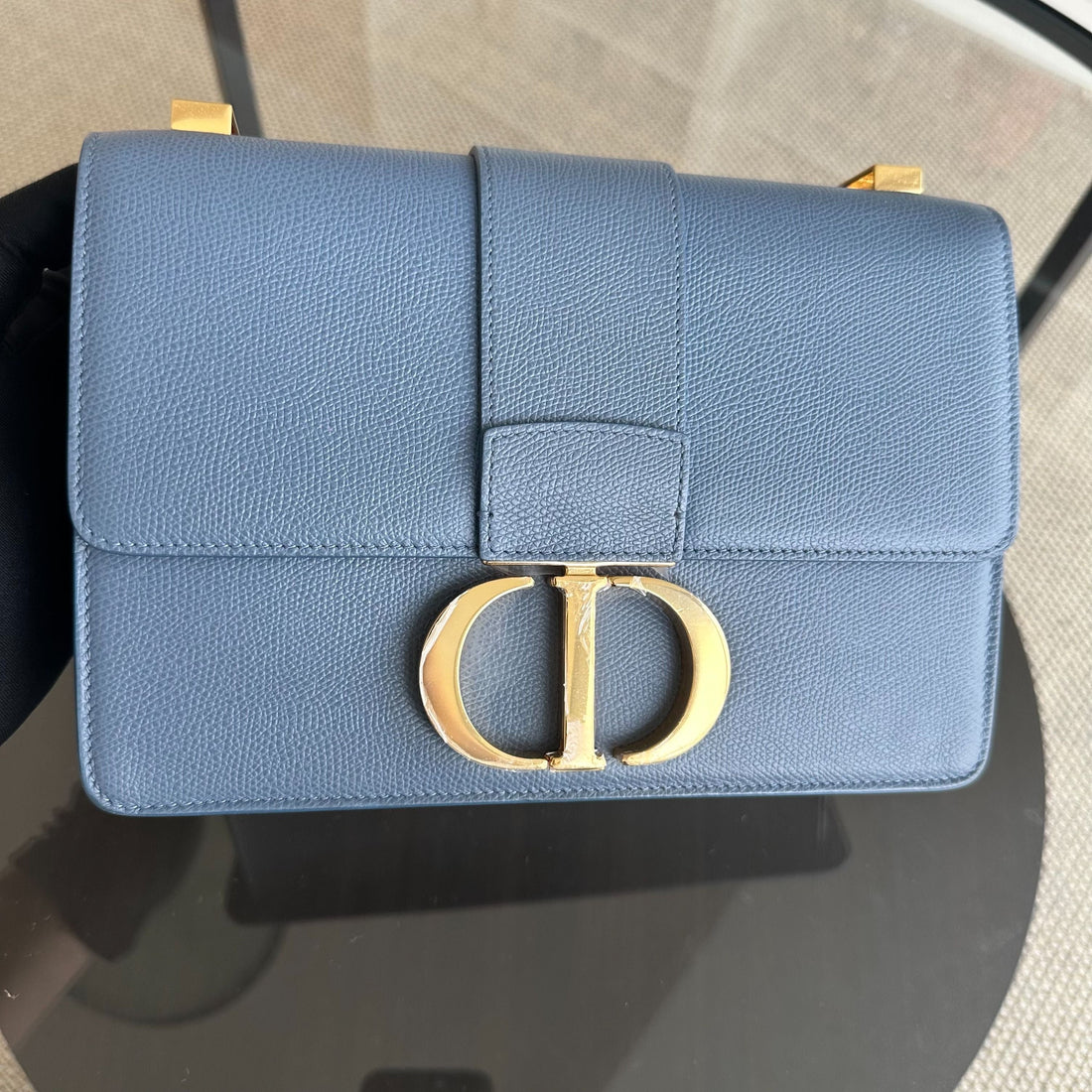 *Grained Calf* Montainge 30 Grained Calfskin Medium Blue Shoulder Bag GHW