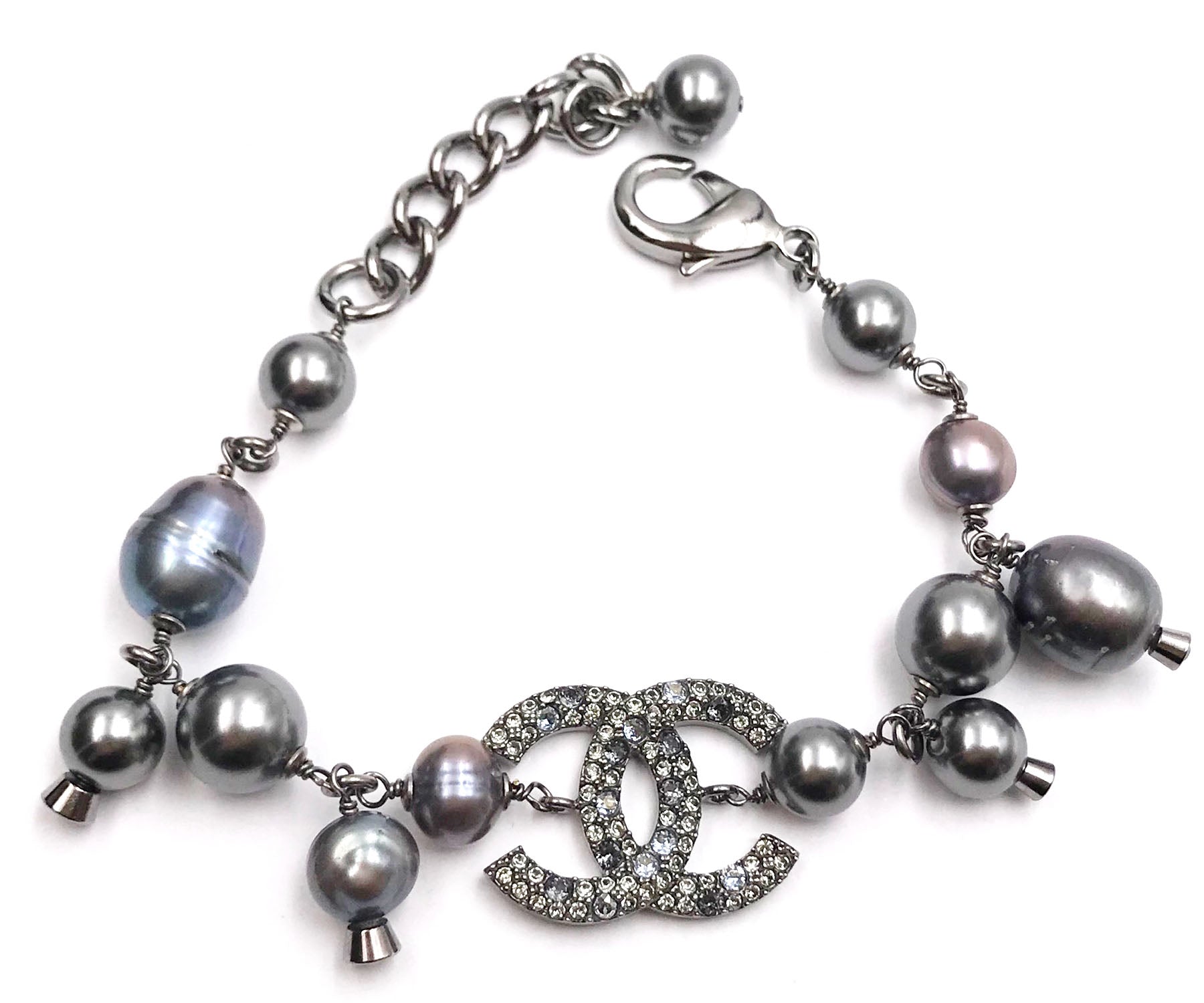 Top Quality Chanel Grey CC Crystal Fresh Water Bracelet