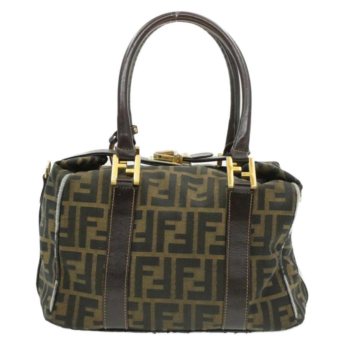 FENDI Zucca Canvas Hand Bag Black Brown Auth am092g