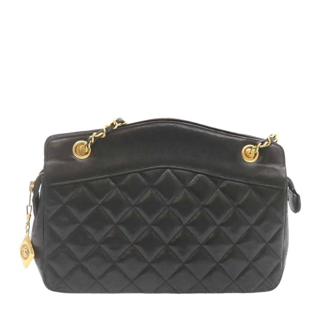 Top Quality Chanel Lamb Skin Matelasse Chain Shoulder Bag Black CC Auth am1201gA