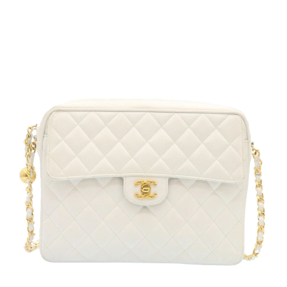Top Quality Chanel Matelasse Chain Shoulder Bag Caviar Skin Gold White CC Auth am1370gA