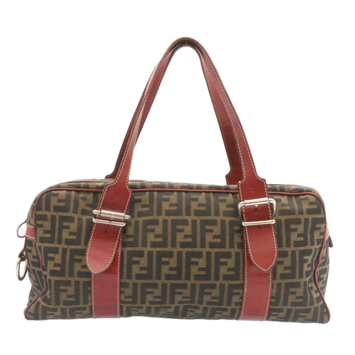 FENDI Zucca Canvas Boston Bag Brown Red Auth am1732g
