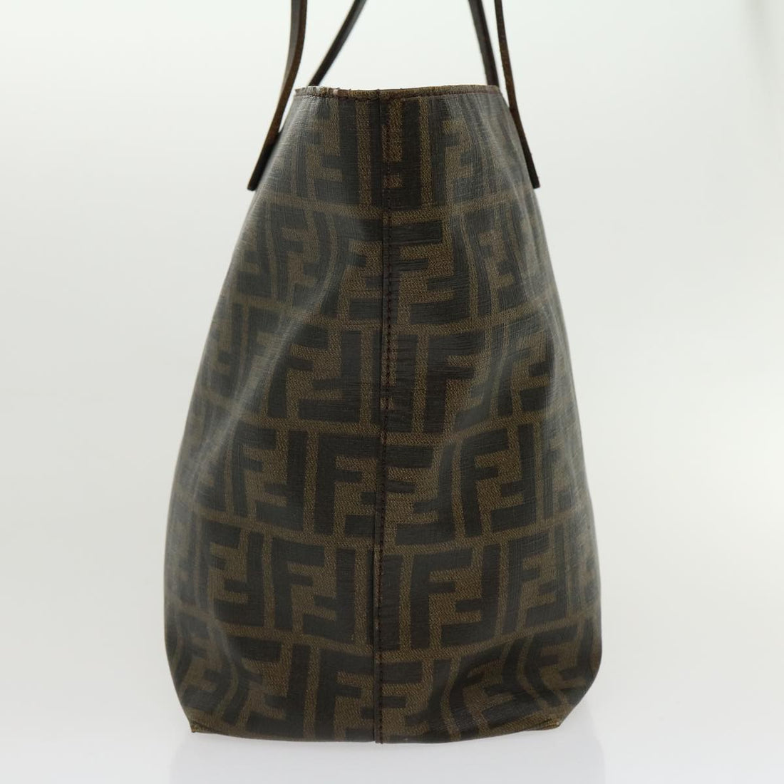 FENDI Zucca Canvas Tote Bag PVC Leather Brown Black Auth am2618g