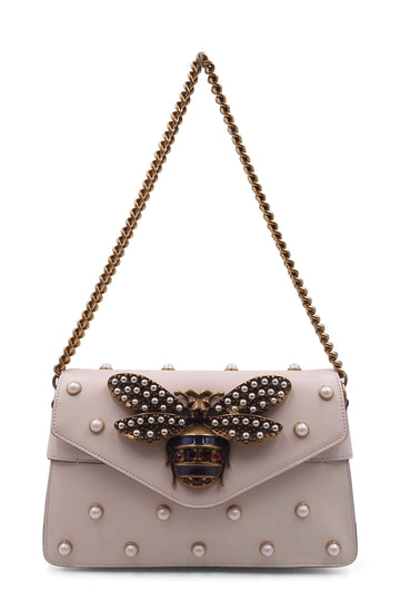 Broadway Bee Embellished Shoulder Bag White