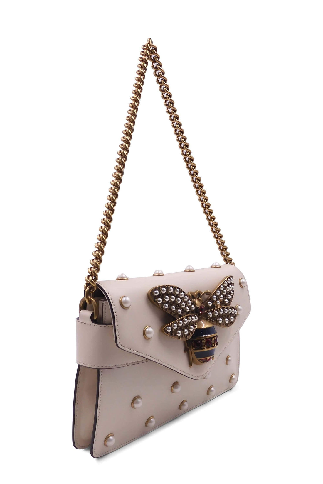 Broadway Bee Embellished Shoulder Bag White