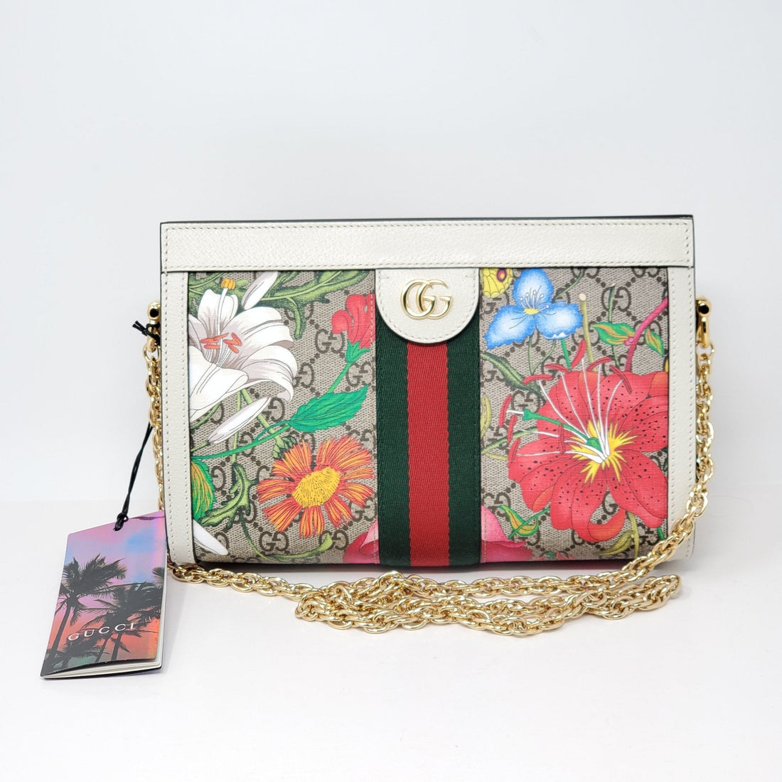Gucci Ophidia GG Flora White Clutch & Shoulder Bag