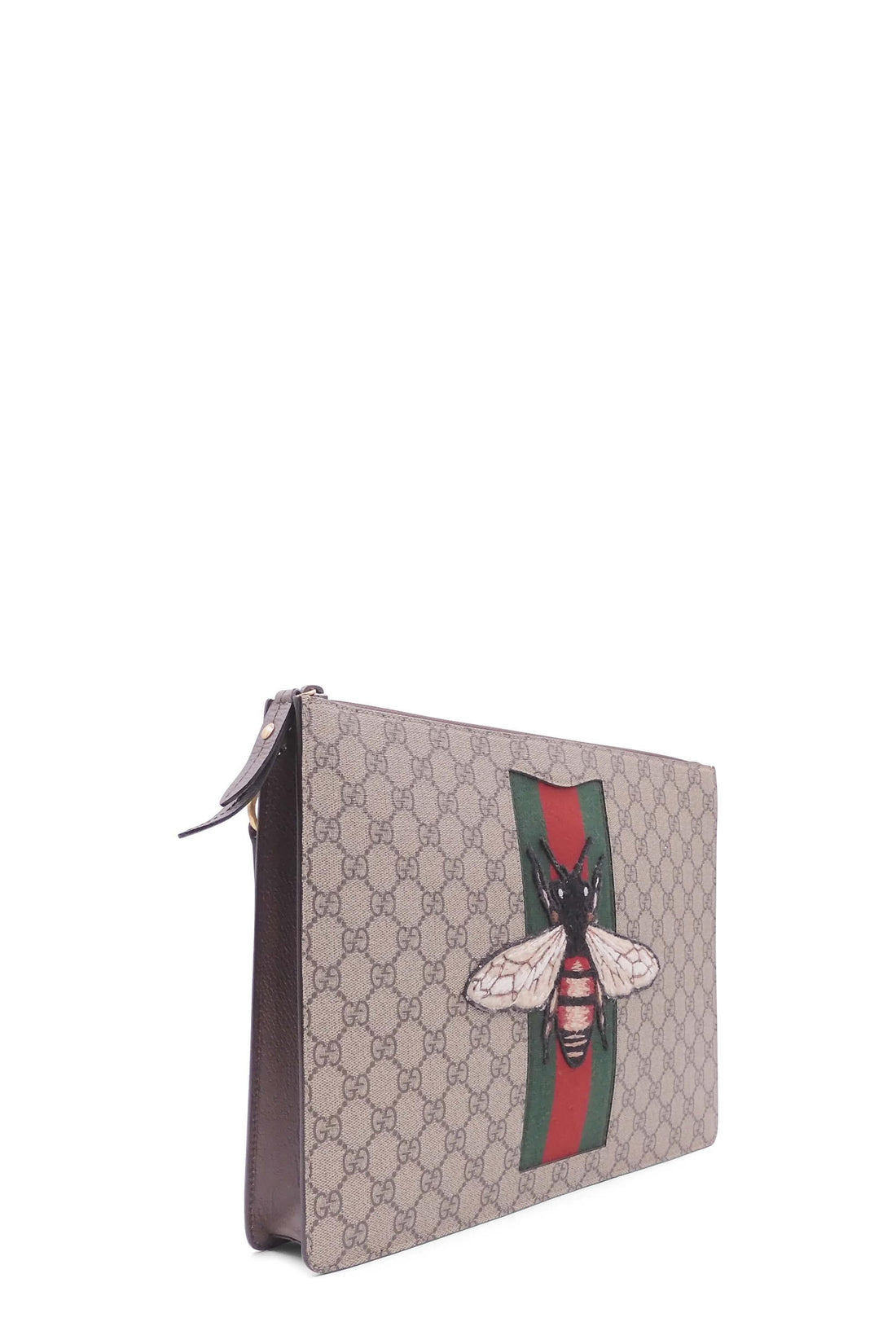 GG Supreme Canvas Bee Zip Pouch Beige