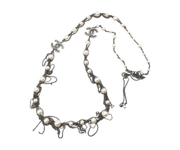 Top Quality Chanel Gunmetal Pearl Dangling Chain Long Necklace