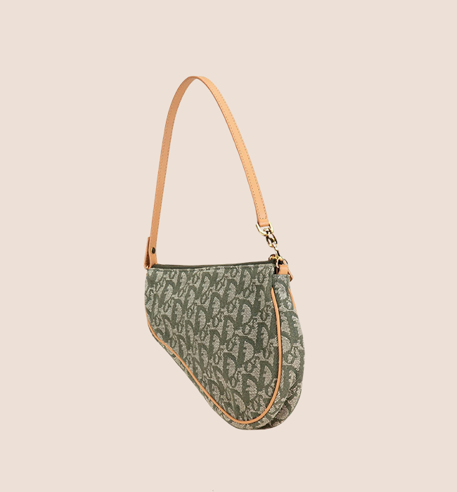 CHRISTIAN DIOR GREEN TROTTER CANVAS MINI SADDLE BAG