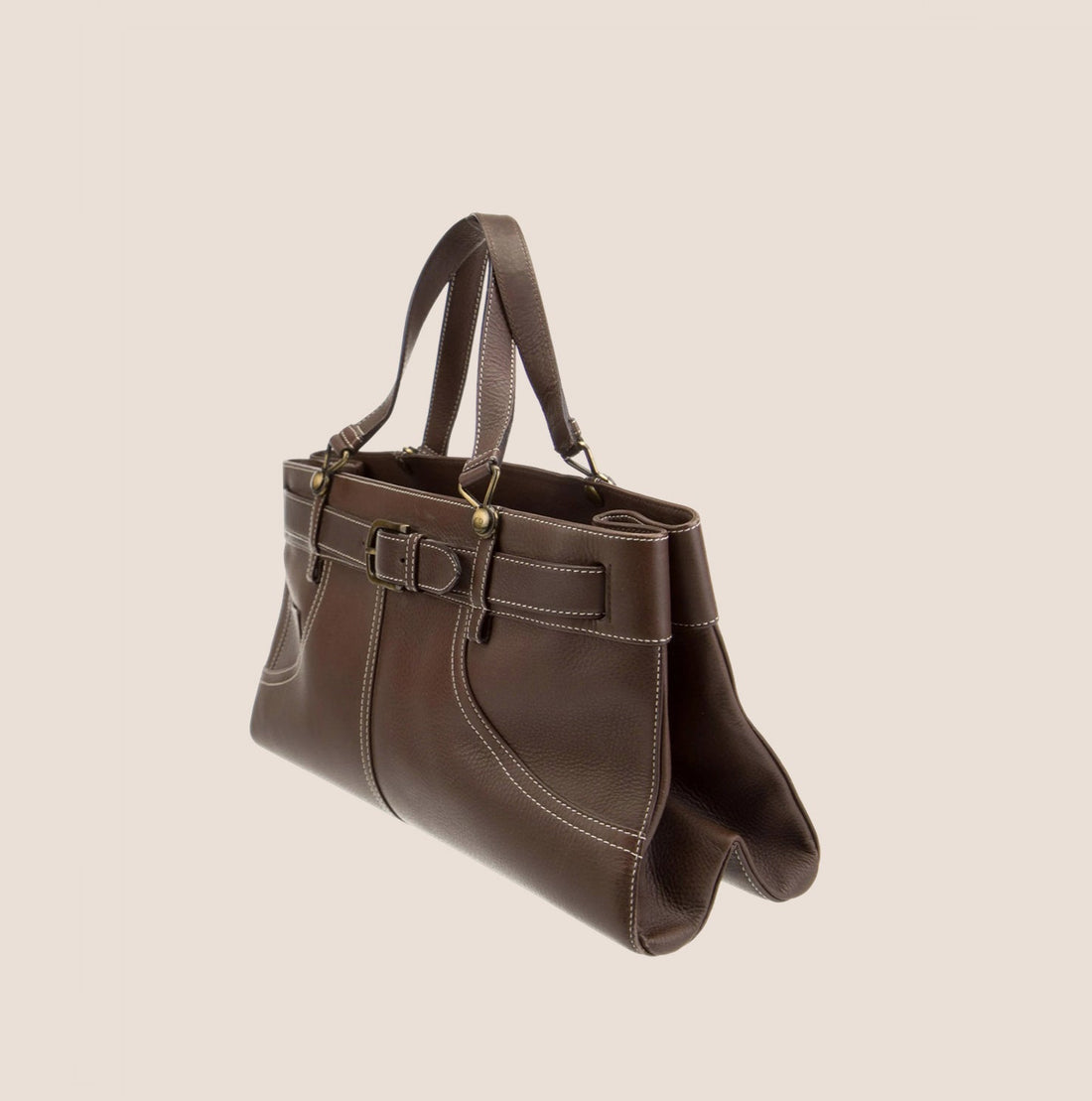 CHRISTIAN DIOR BROWN LEATHER BELTED EVERYDAY BAG