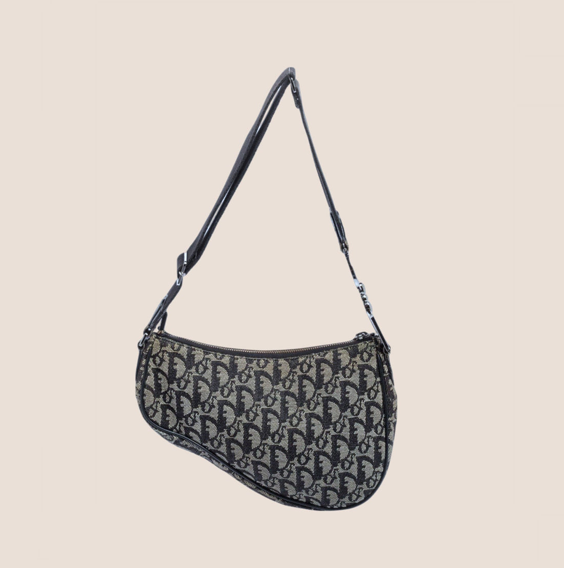 CHRISTIAN DIOR NAVY OBLIQUE CANVAS SADDLE BAG