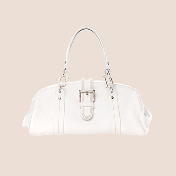 CHRISTIAN DIOR 2005 WHITE CALFSKIN BUCKLE FRAME SATCHEL