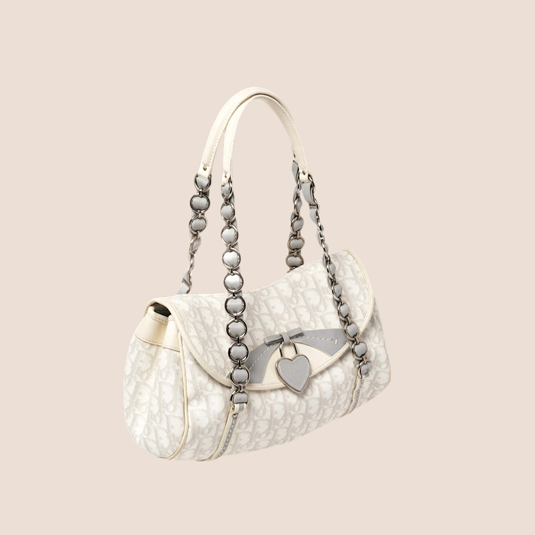 CHRISTIAN DIOR 2007 WHITE & GREY ROMANTIQUE TROTTER HANDBAG