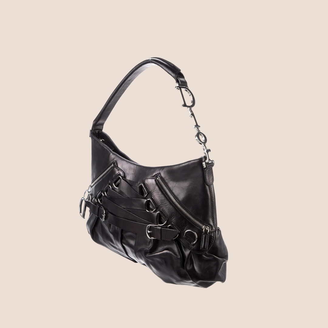 CHRISTIAN DIOR 2005 BLACK LEATHER CORSET BAG