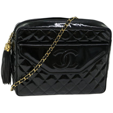 Top Quality Chanel Matelasse Chain Shoulder Bag Patent leather Black CC Auth hk1071