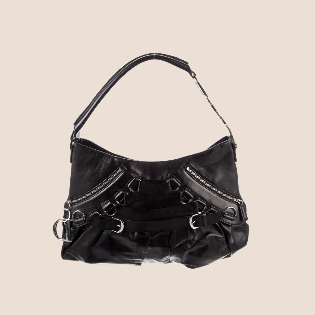 CHRISTIAN DIOR 2005 BLACK LEATHER CORSET BAG