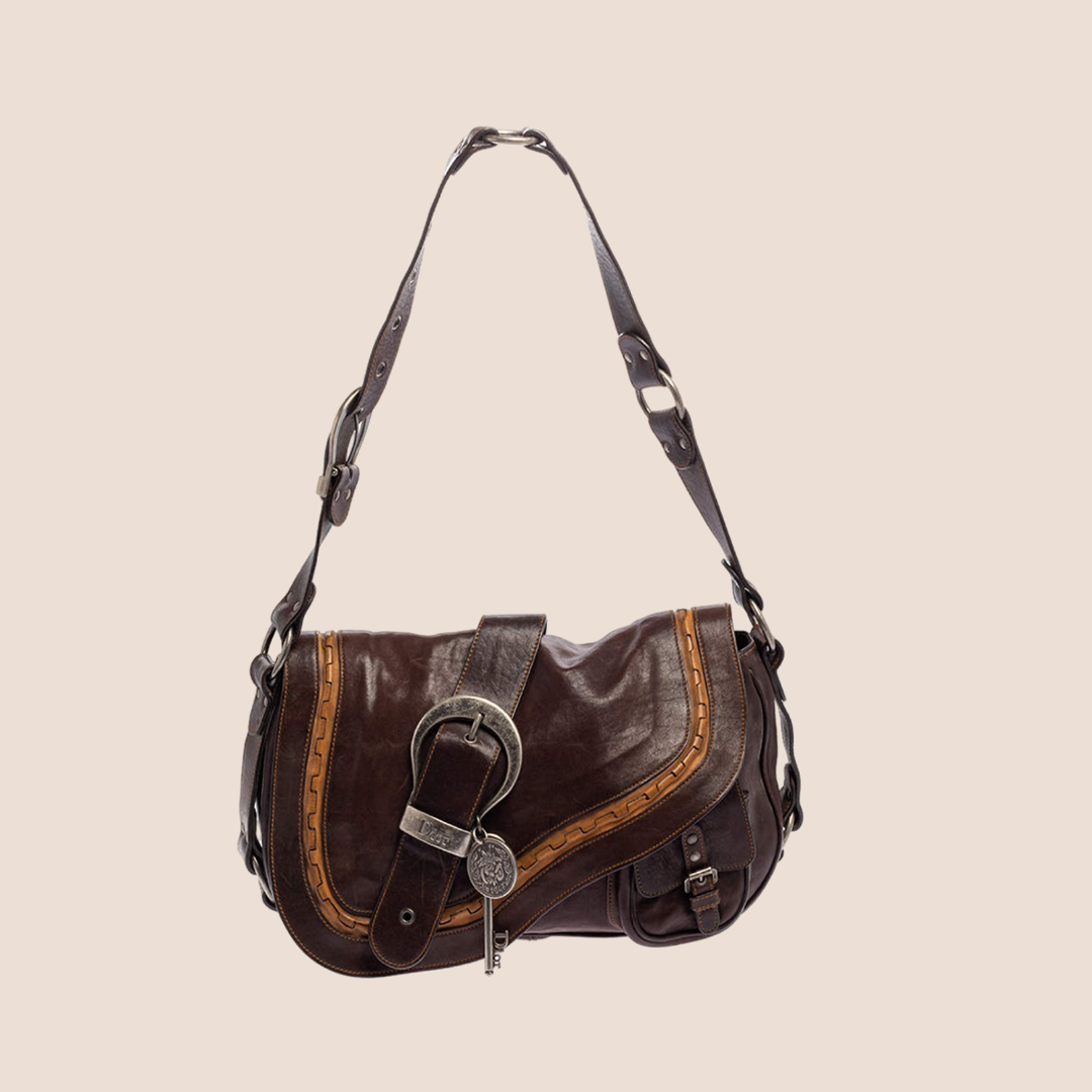 CHRISTIAN DIOR 2006 BROWN LEATHER LARGE GAUCHO BAG