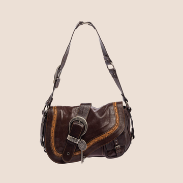 CHRISTIAN DIOR 2006 BROWN LEATHER LARGE GAUCHO BAG