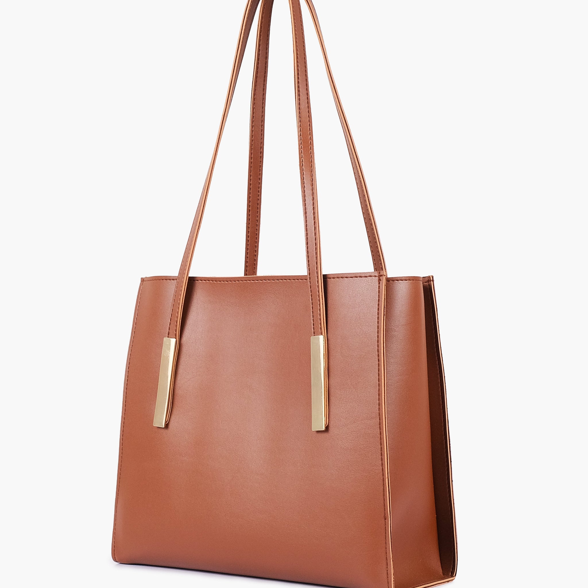 Brown zipper shoulder bag with long handle