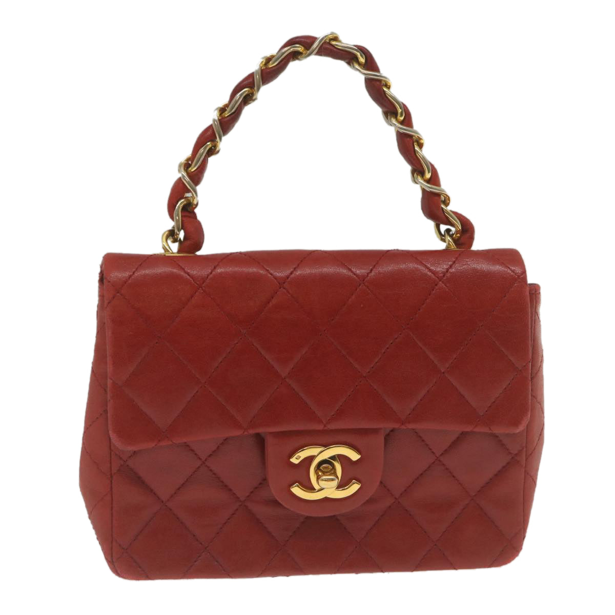 Top Quality Chanel Mini Matelasse Chain New Hand Bag Lamb Skin Red Gold CC Auth hs688A