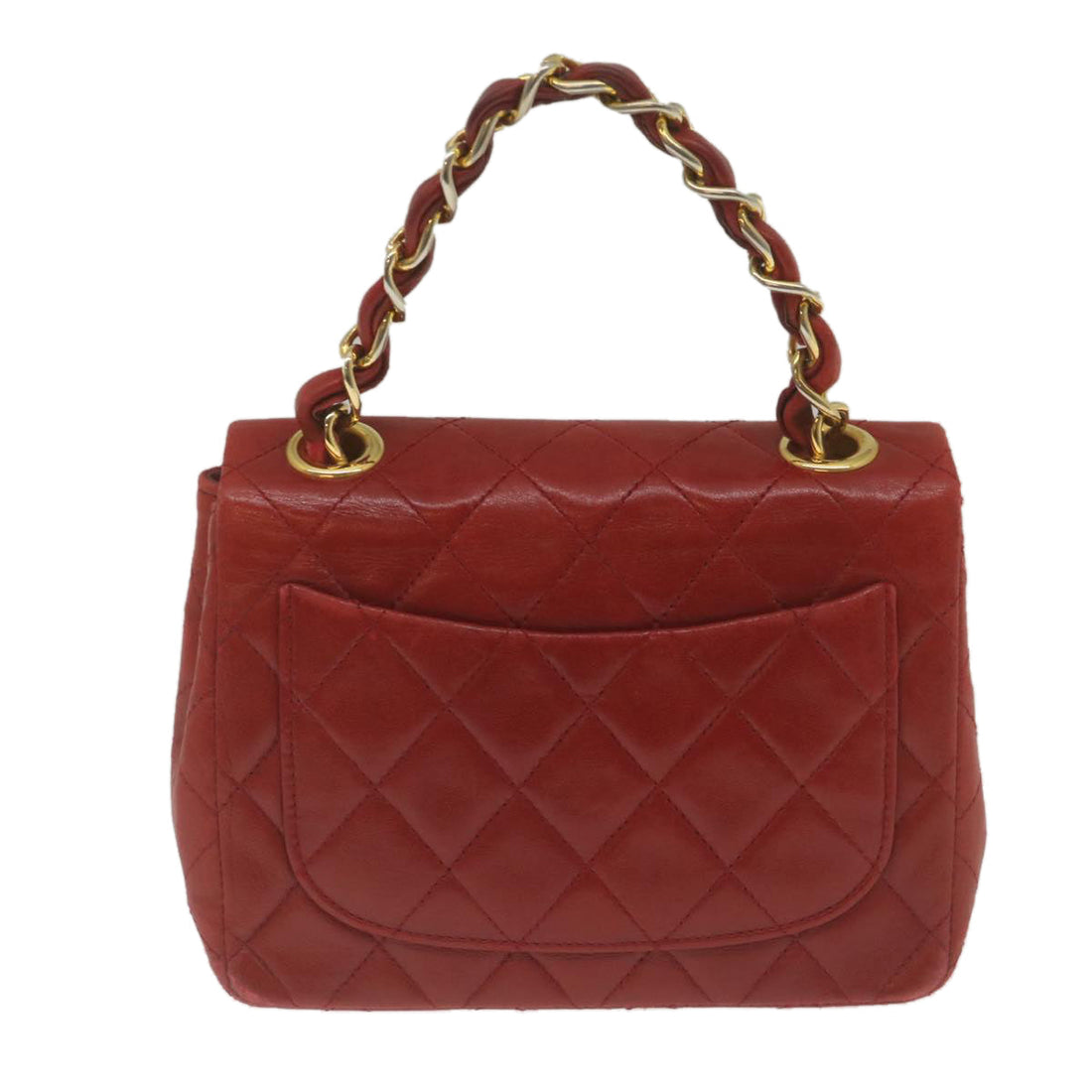 Top Quality Chanel Mini Matelasse Chain New Hand Bag Lamb Skin Red Gold CC Auth hs688A