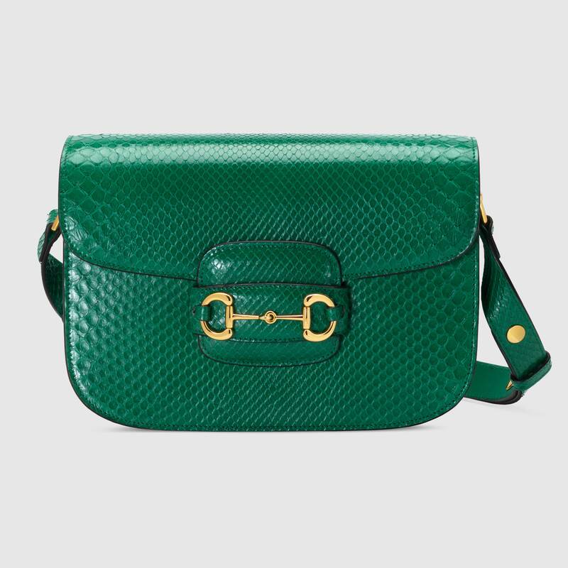 Gucci Horsebit 1955 Anaconda Small Shoulder Bag Emerald Green Anaconda