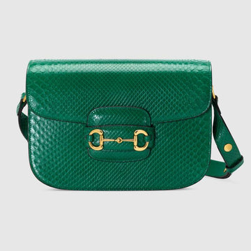 Gucci Horsebit 1955 Anaconda Small Shoulder Bag Emerald Green Anaconda
