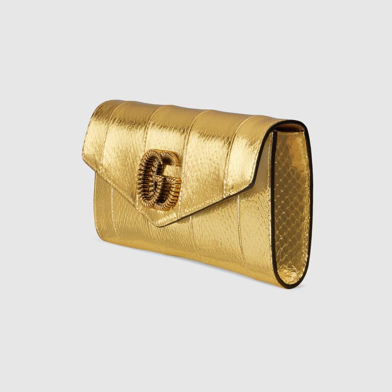 Gucci Broadway Snakeskin Clutch with Double G Gold Snakeskin