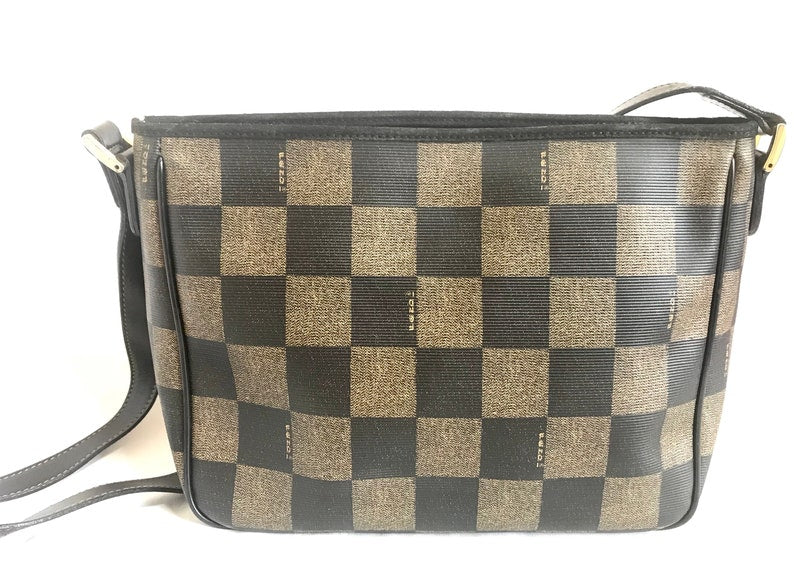 FENDI Vintage pecan chess pattern shoulder bag with FF logo motif