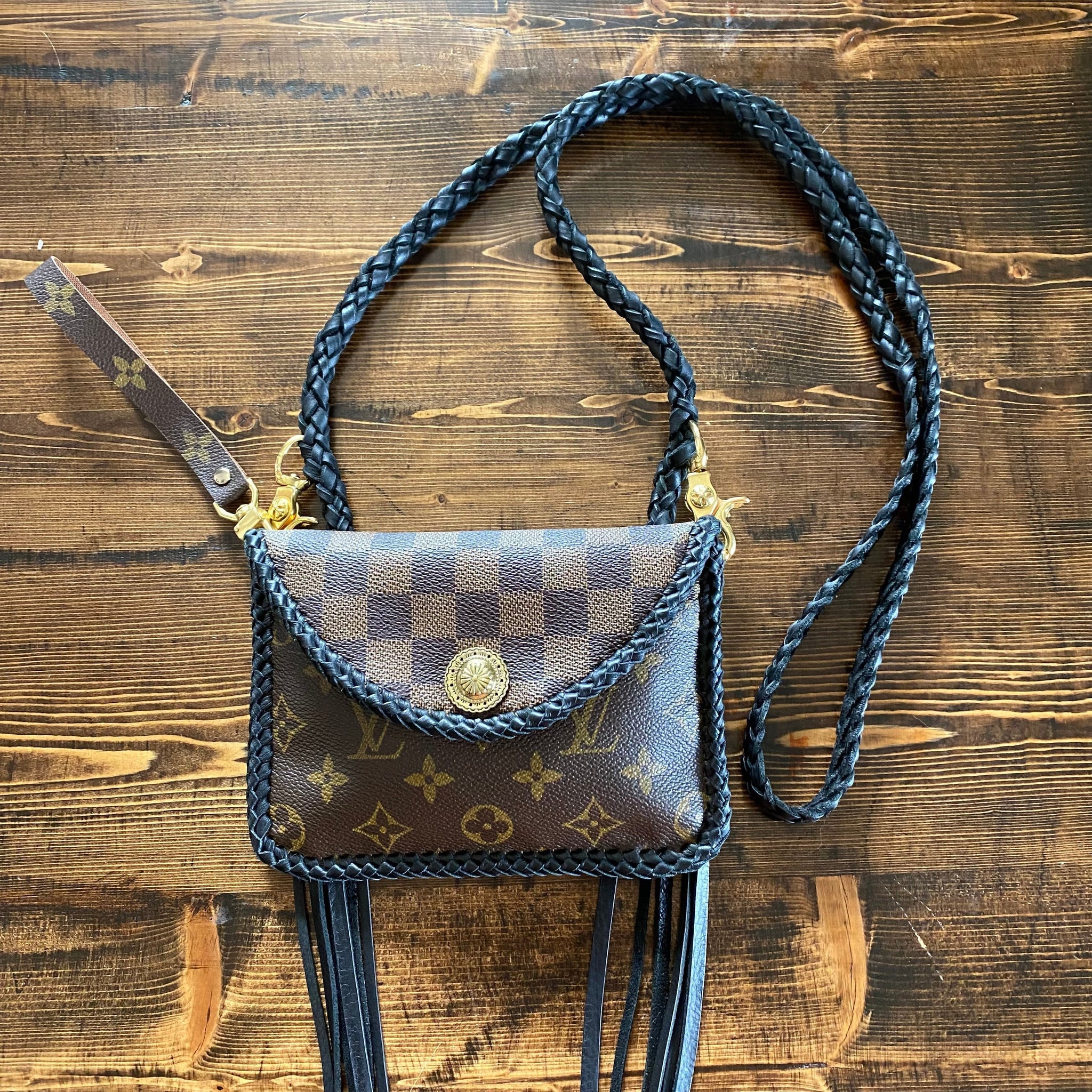 The Falcon with back pocket - Black Damier/Monogram Mix Wristlet/Crossbody/Clutch