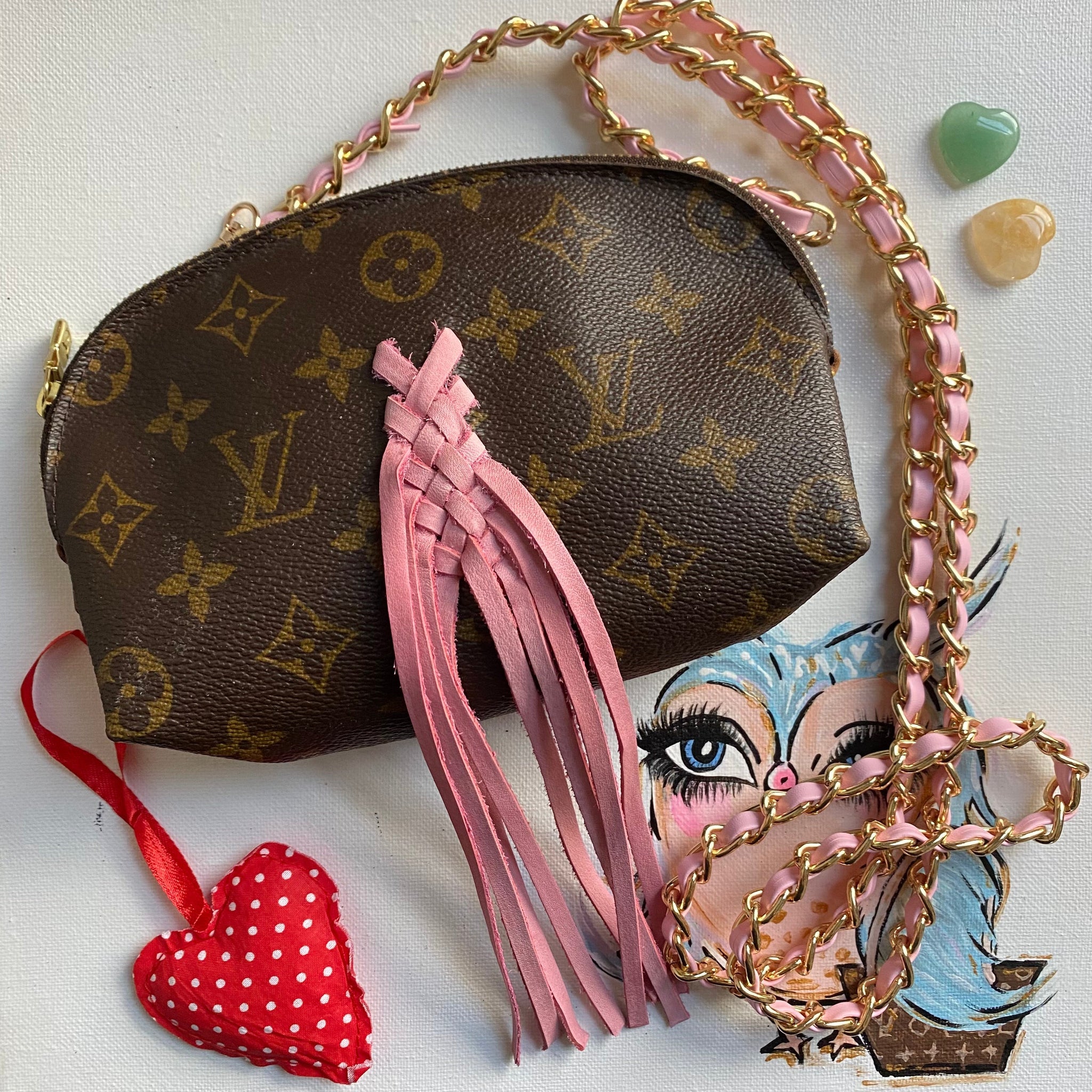 The Junco Crossbody Bag -Prestige Totes Bags Monogram in Pink Fringe