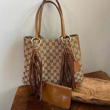 The Owl -Prestige Totes Bags GG Bucket Bag in Brown with Fringe