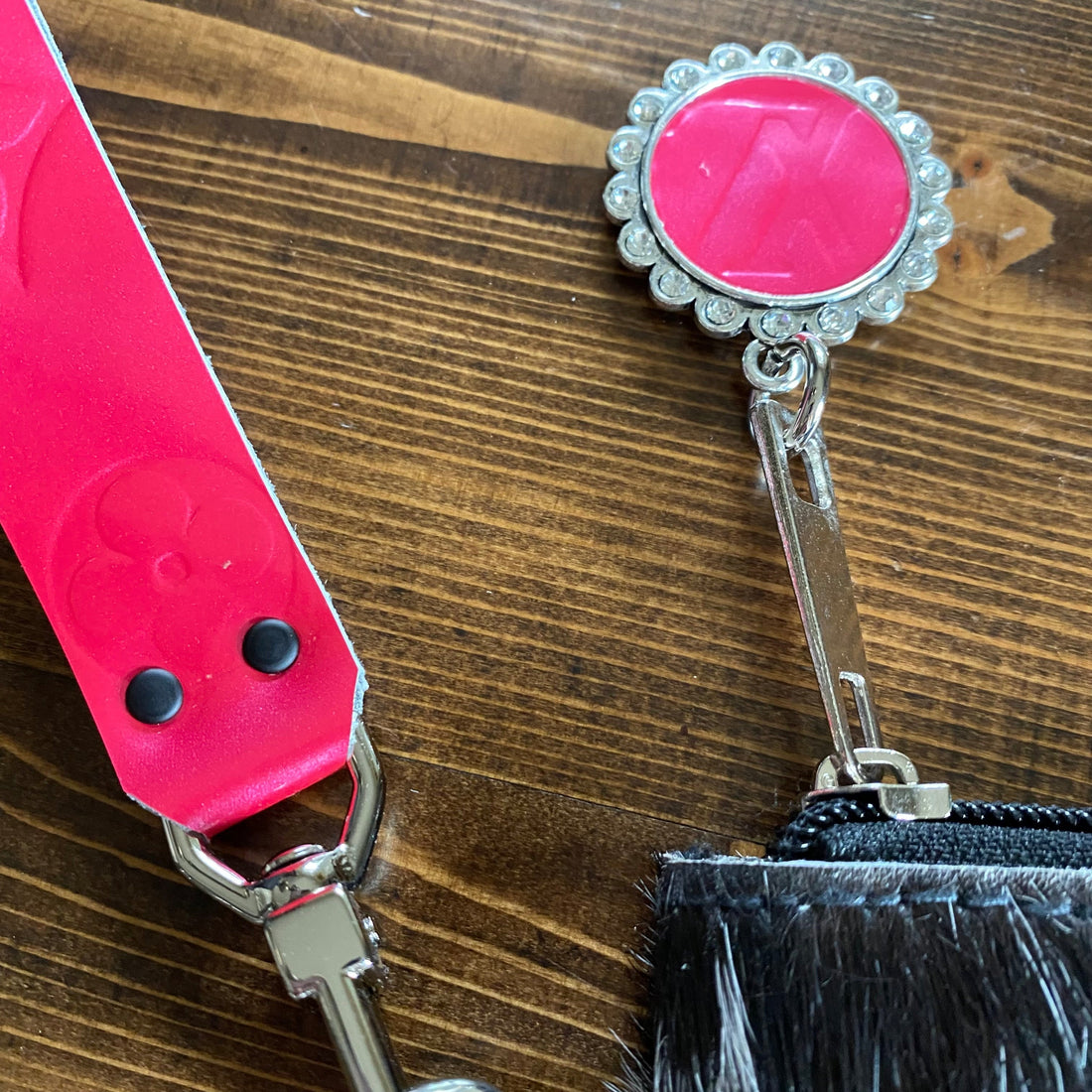 The MockingPrestige Totes Bags - Black/White/Pink Hair on Hide Wristlet Bag