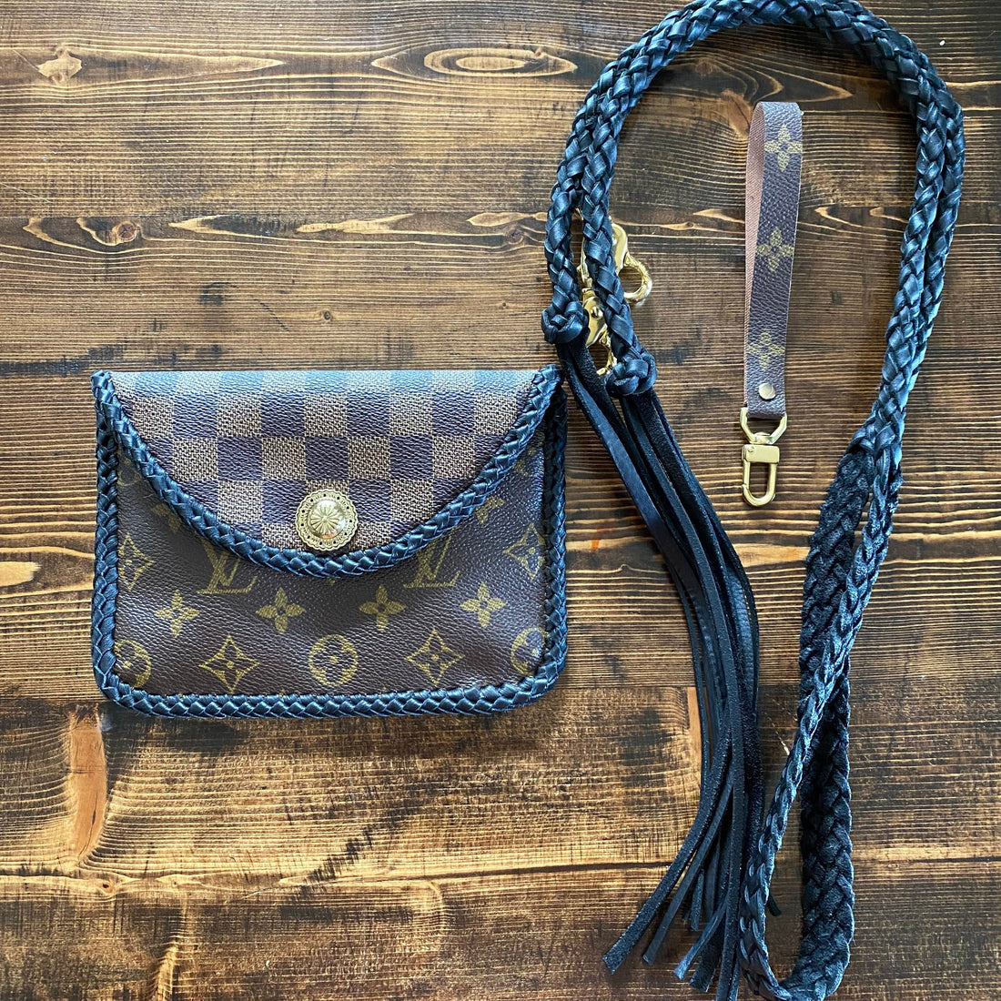 The Falcon with back pocket - Black Damier/Monogram Mix Wristlet/Crossbody/Clutch