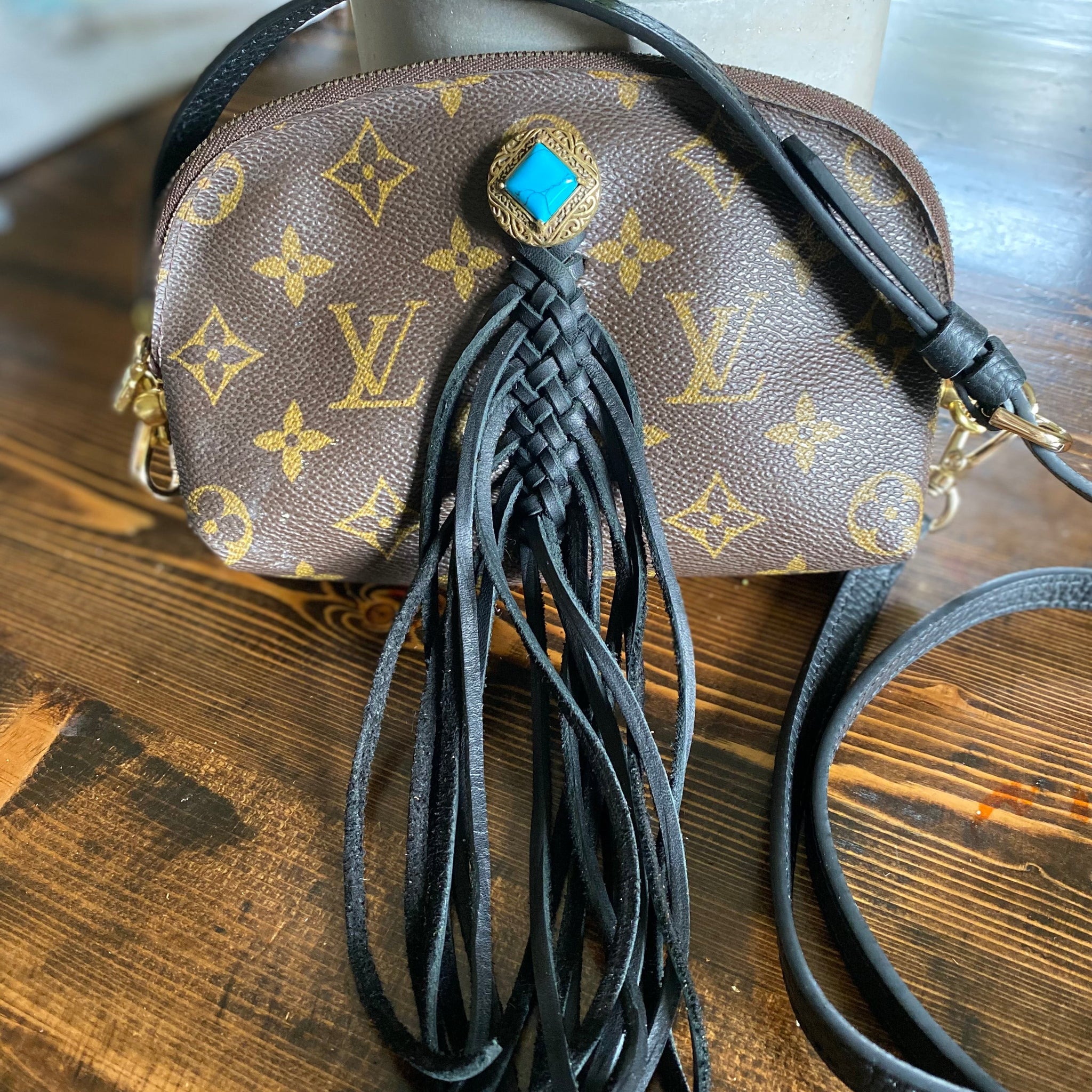 The Junco -Prestige Totes Bags Monogram in Black with Turquoise Crossbody Bag