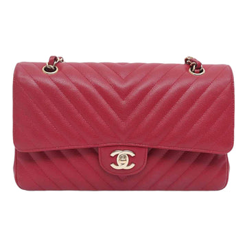 Chanel Medium Chevron Rosy Red Caviar Gold Hardware 18B
