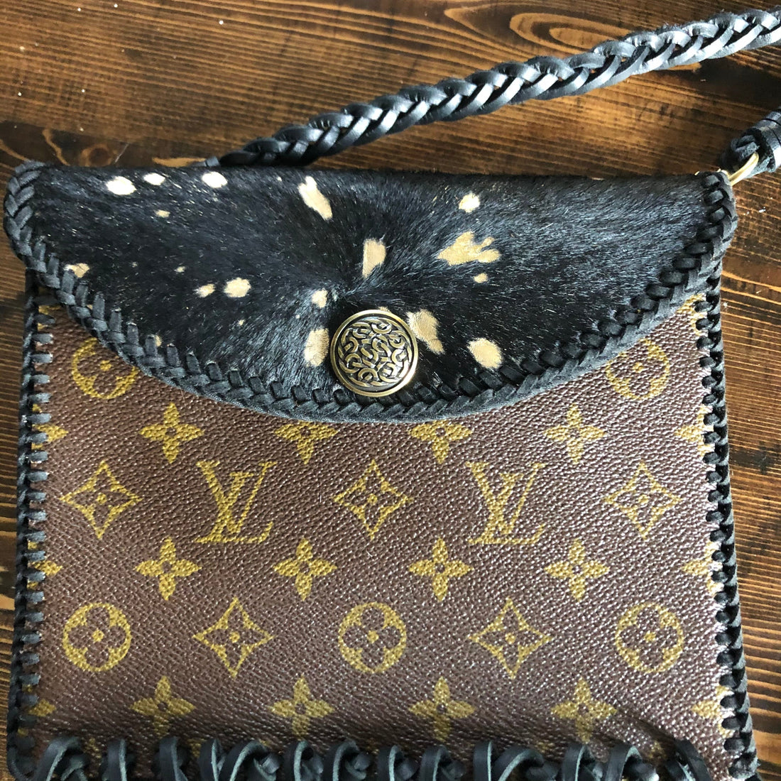 The Fringed Falcon - Black/Gold Hair-on-HidePrestige Totes Bags Wristlet/Crossbody/Clutch