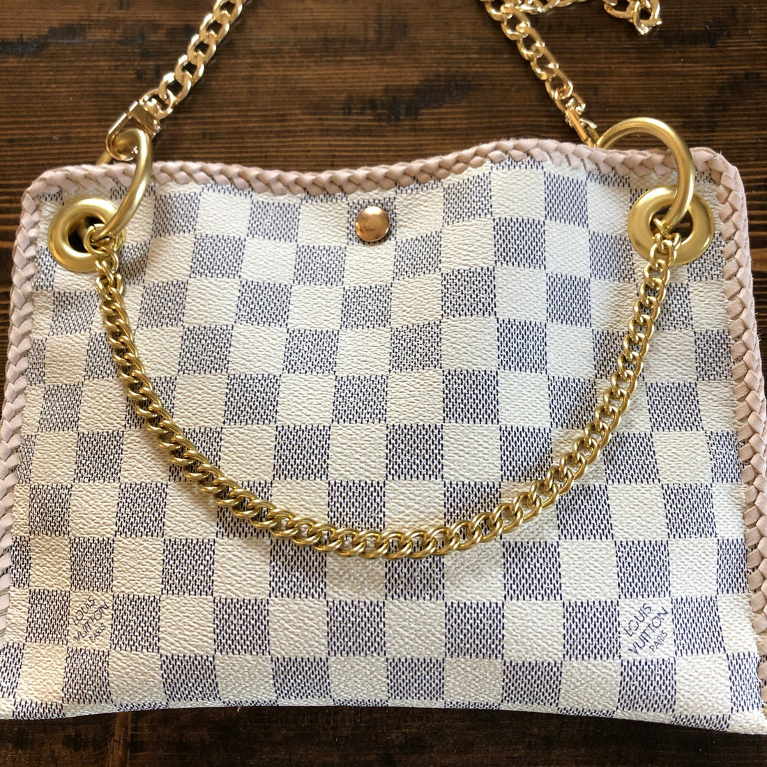 The Nuthatch -Prestige Totes Bags Damier Azur Shoulder Bag with Gold Crossbody Chain